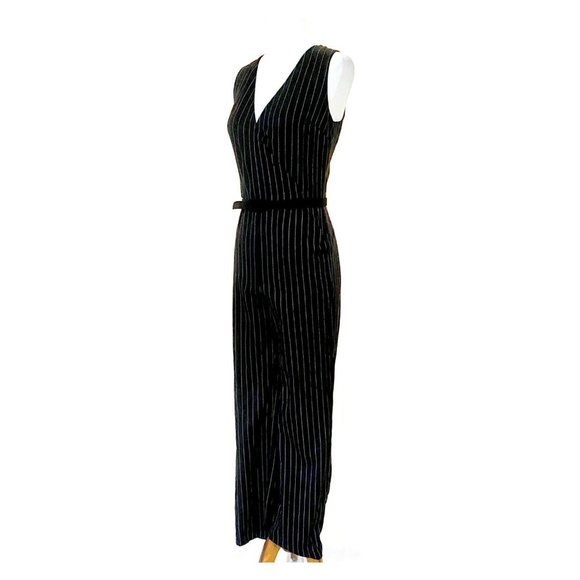 Lauren Ralph Lauren Sleeveless Faux Wrap Wool Pinstriped Jumpsuit - Picture 1 of 7